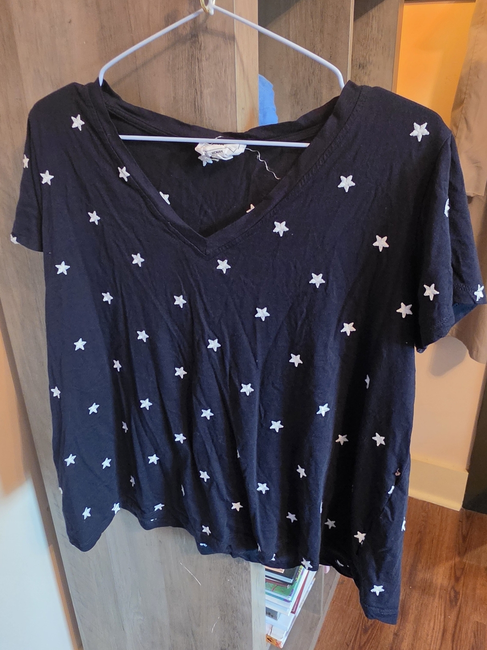 For The Republic Dark Navy 1X Tee with White Embroidered Stars Cotton Modal